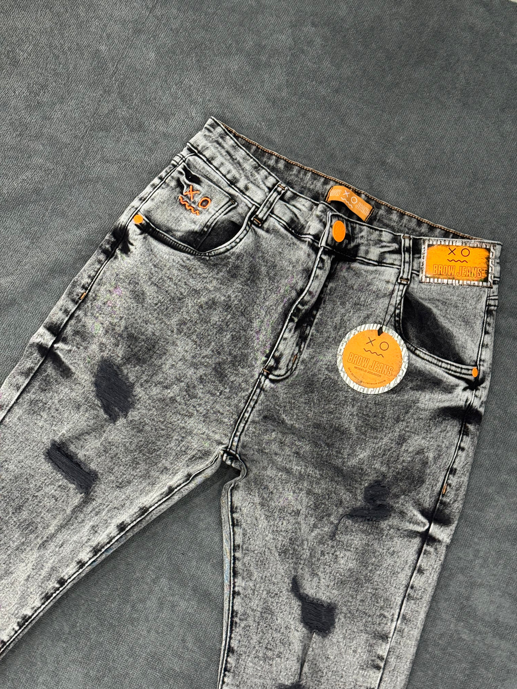 CALÇA BROW JEANS JOGADOR - CINZA/PRETO