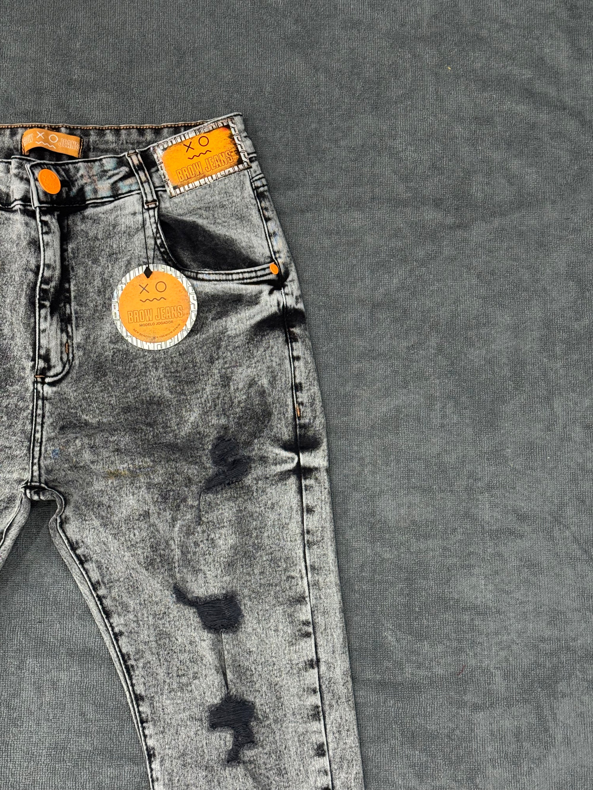 CALÇA BROW JEANS JOGADOR - CINZA/PRETO